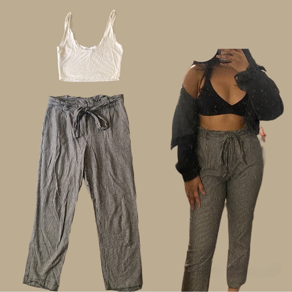 Black and White Stripe Paperbag Ankle Trouser
